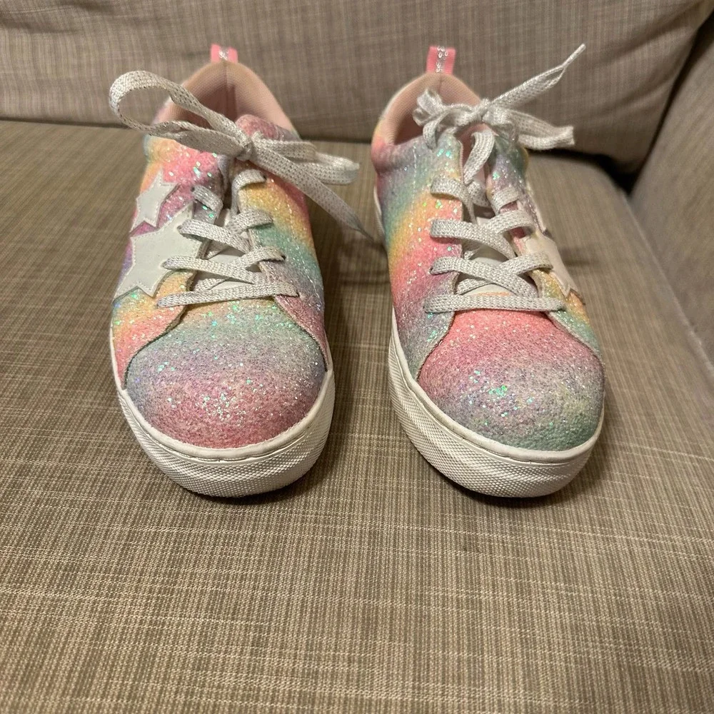 Wonder Nation Girls Pastel Rainbow Star Casual Low-Top Court Sneaker Size 6